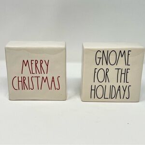 Rae Dunn GNOME FOR THE HOLIDAY and MERRY CHRISTMAS 4” Tiles Truck Gnome